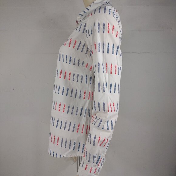 Boden white red blue Big Ben Clock Tower button front shirt ladies size 4 - Picture 8 of 10
